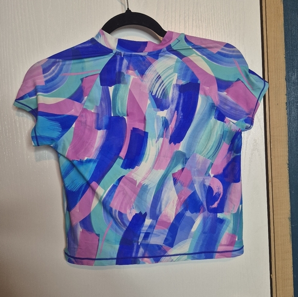 748🦃🎄 Athleta Girl Mock Neck Rashguard in Blue and Pink - Picture 2 of 3